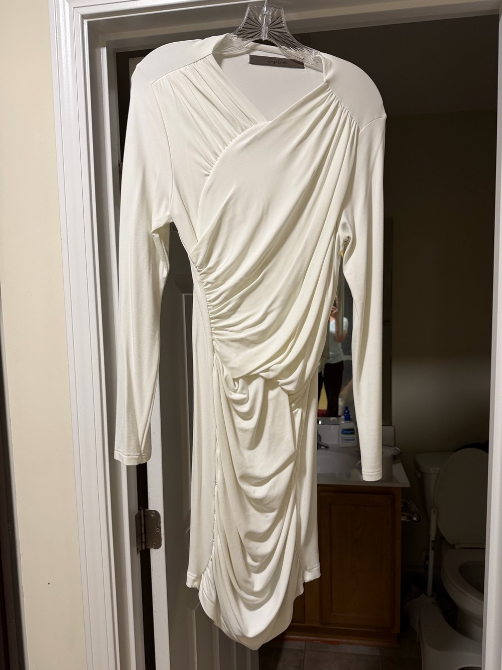 NWT Enza Costa Bridal Ivory Cream Long-Sleeve Ruched Faux Wrap Dress Large